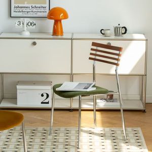 Silla de Comedor con Estructura Metálica y Asiento Tapizado, Estilo Escandinavo Vintage, para Hogar, Sala de Estar o Restaurante - Product Image 2