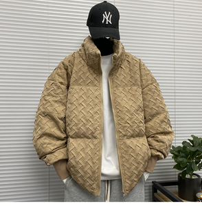 Giacca Puffer <span class=keywords><strong>Senza</strong></span> <span class=keywords><strong>Cappuccio</strong></span> con Bordi in Maglia per <span class=keywords><strong>Uomo</strong></span>, Cappotto Invernale Oversize Stile Bomber con Collo Alto per Adolescenti - Product Image 1