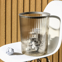 Poubelle en plastique transparente à rayures verticales épaissies, à ouverture supérieure, pour la cuisine, la salle de bain et l'usage domestique