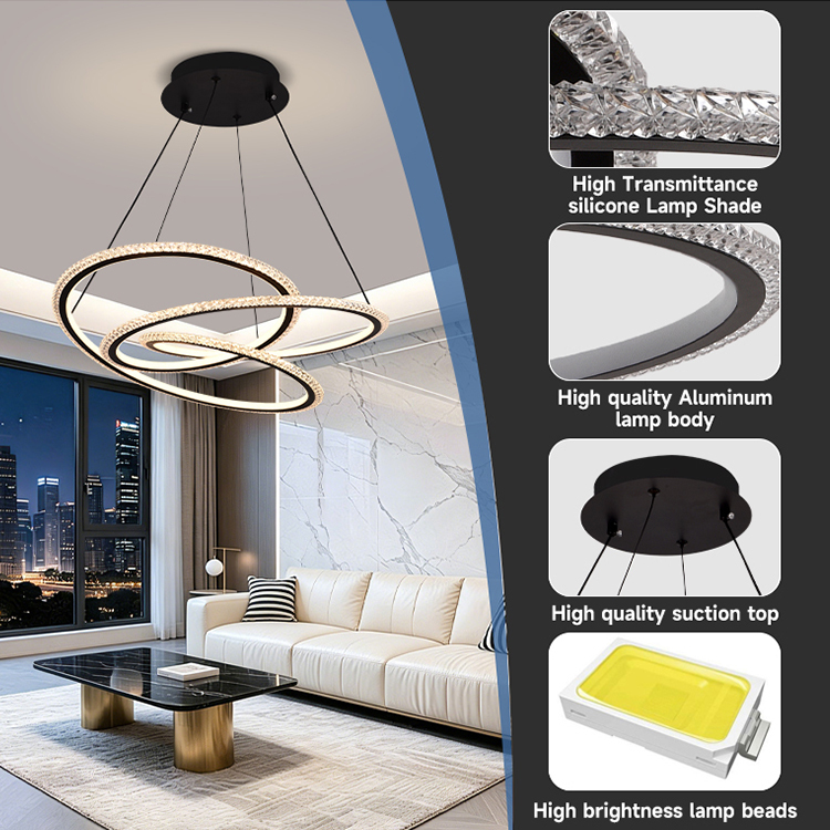Customizable OEM&ODM Modern Simple Style Indoor Living Room Bedroom Chandelier Lighting 102W Aluminum Dimmable Led Pendant Light · image 3
