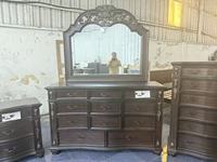 Ensemble de chambre classique américain en bois massif, fabriqué au Vietnam, avec lit de rangement, table de chevet, commode et miroir, mobilier de maison en gros GHD27