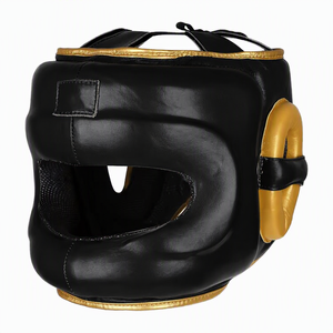 Protector de Cabeza para Boxeo, Cuero PU, Protección Deportiva, Gris con Detalles Dorados, Cierre de Gancho y Bucle, Unisex, Adulto - Product Image 4