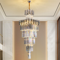 Lustre rectangulaire de luxe à plusieurs niveaux avec pendentifs en cristal, idéal pour les salles de vente, les centres commerciaux, les halls d'hôtels