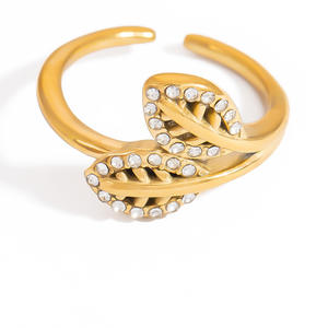Anillos de Moda, Anillo Abierto Chapado en Oro de 18K con Diseño de Hoja de Circonia Cúbica, Anillo para el Dedo Índice, Joyería Unisex para Fiestas - Product Image 5