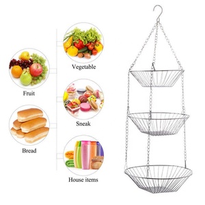 Étagère de rangement à fruits en métal à 3 niveaux avec chaînes pour la cuisine - Product Image 2