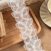 Dentelle en organza de polyester blanc français, tissu à broder, maille, broderie, perles de papillon pour la couture, dentelle guipure décorative, textile