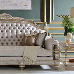 أريكة ملكية كلاسيكية من الخشب الصلب المنحوت، طقم أرائك قطاعية من القماش والجلد للأثاث الفاخر في غرفة المعيشة - Product Image 4