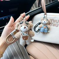 Lunettes en peluche de dessin animé personnalisé salopette ours porte-clés de voiture porte-clés de sac à dos pendentifs