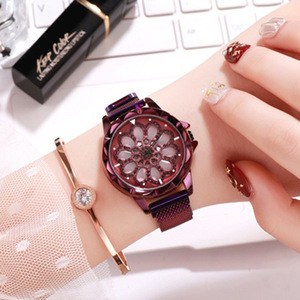 Montre de luxe pour femme à rotation à 360 degrés, haut de gamme, sertie de diamants et avec bracelet en acier étanche - Product Image 1