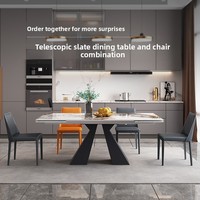 Table à manger rectangulaire extensible et pliable en dalle de pierre, avec structure en acier au carbone – Design moderne minimaliste nordique italien haut de gamme pour