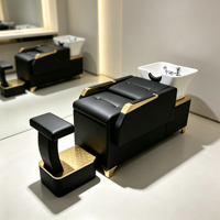 Fauteuil de lavage de luxe pour salon de coiffure, noir et or, avec repose-pieds