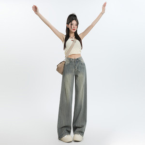 Jeans lavati da donna YHJ-088-<span class=keywords><strong>pantaloni</strong></span> svasati Casual all'ingrosso <span class=keywords><strong>pantaloni</strong></span> larghi da ragazza stili diretti alla fabbrica - Product Image 6