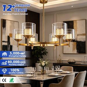 โคมไฟระย้า LED หลายหัวทรงฟาร์มเฮาส์สีทอง โคมแก้วใส โครงเหล็ก เหมาะสำหรับห้องครัว เกาะกลางห้องครัว ห้องรับประทานอาหาร ห้องนั่งเล่น ห้องนอน - Product Image 1