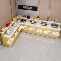 Comptoir de buffet LED en forme de L moderne, mobilier de restaurant commercial en marbre, comptoir de service alimentaire pour hôtels et cafétérias