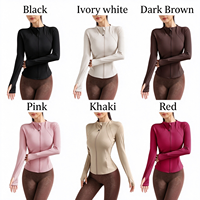 Veste de yoga zippée pour femme, manches longues, coupe ajustée, avec trous pour les pouces, légère, pour l'entraînement, la gym, le fitness, la course et les activités sportives