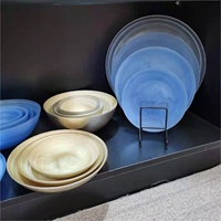 Ensemble de vaisselle pour événements en gros, assiettes plates en verre rose et bol à soupe