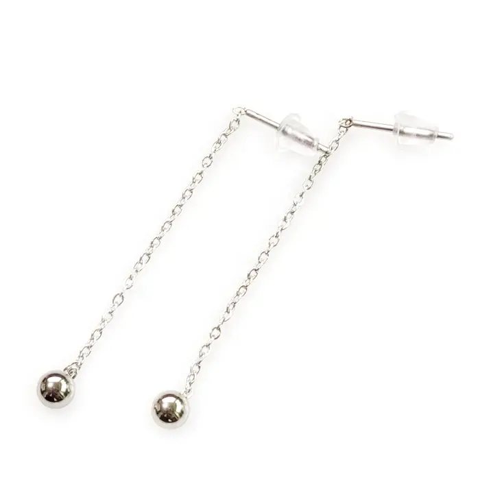 Dangle Drop Bead Stainless Steel Jewelry Studs Earrings With Ball and Silicone Bullet Shape Back of Fashion Jewel
