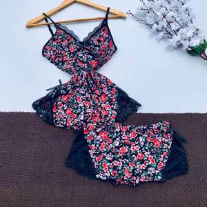 Ensemble nuisette sexy à bretelles, imprimé floral, pour l'été, taille élastique - Product Image 5