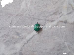 Conector de Brazalete Hecho a Mano con Esmeralda Teñida de Plata de Ley 925, Forma Ovalada, Doble Engaste, Facetado, Grado AAA, 10x12mm - Product Image 3