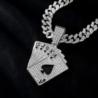 Collar con Colgante Royal Flush Iced Out para Hombre, Cadena Cubana de Aleación de Zinc, Color Dorado, Joyería Hip Hop, Collar Masculino de Moda