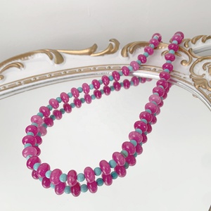 Collar de Cuentas de Cristal de Color Pitaya con Diseño de Nicho de Moda, Collar de Cuentas de Turquesa Azul Lago de Piedra Natural para Mujer - Product Image 2