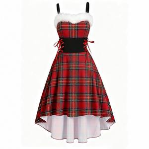 Costumi Cosplay natalizi da donna <span class=keywords><strong>per</strong></span> feste Vintage con stampa di alce con fiocco di neve e collo di pelliccia Sexy <span class=keywords><strong>abito</strong></span> con spalline sottili - Product Image 3