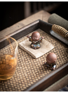 Mini estatua de Buda de oro negro, esculturas de tetera, bandeja de <span class=keywords><strong>Kungfu</strong></span>, figura de monje, decoración de mascotas de té, estatua de Buda que ríe, decoración del hogar - Product Image 4