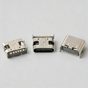 Connecteur femelle USB Type C 6 broches à montage sur circuit imprimé, contacts plaqués or, boîtier en acier inoxydable, ignifuge - Product Image 4