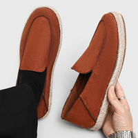Espadrilles en daim pour hommes avec logo personnalisé, semelle en jute, mocassins à enfiler, bout rond, chaussures décontractées pour la marche, OEM ODM, vente en gros, usine
