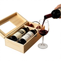 Boîte cadeau en bois massif pour 2 bouteilles de vin, en pin naturel, avec poignée métallique, porte-bouteilles de vin avec fenêtre