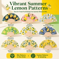 Geprinte vouwbare handwaaier van papier, met fruit- en bloemenpatroon, houten ribben, zomerse party-favour, kindercadeau