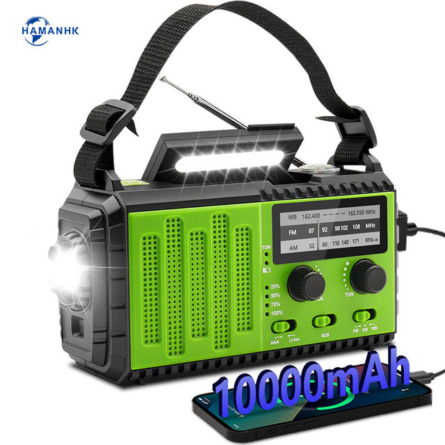 10000mAh Emergency Hand Crank Radio NOAA AM FM Weather Radio Solar Powered LED Flashlight with Power Bank Noodradio