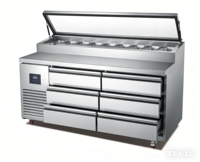 Table de préparation de pizzas sous comptoir, réfrigérateur 6 portes à refroidissement par air, en acier inoxydable, pour salades, vente directe usine