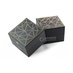 High Quality Pu <b>Leather</b> & Velvet Rectangle Square <b>Watch</b> <b>Box</b> Black Color Luxury Packaging - Product Image 1