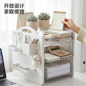 Pegboard <b>Desktop</b> <b>Shelf</b> 3 Tier Transparent Cream Color Office Organizer Study Desk Storage Rack - Product Image 2