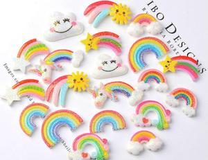 Cabochon à dos plat en résine arc-en-ciel, breloques mignonnes, étoile brillante, lune, licorne, visage souriant, nuage - Product Image 2