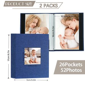 Paquete de 2 Mini 4x6 Portada de lino Álbum DE FOTOS 50 bolsillos Ventana frontal Cada uno tiene 52 fotos verticales para niños de la familia (Azul) - Product Image 2
