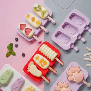 Moule à glace réutilisable en silicone à 3 cavités, forme mignonne, avec couvercle, pour sucettes glacées maison, DIY - Product Image 5