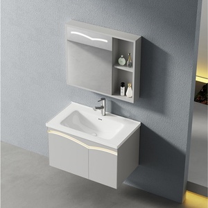 Meuble <span class=keywords><strong>de</strong></span> salle <span class=keywords><strong>de</strong></span> bain mural monobloc moulé, étanche, avec charnières en acier inoxydable, miroir et lavabo, idéal pour hôtels - Vente chaude - Product Image 4