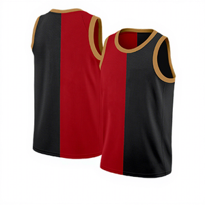 Maillot de basket-ball pour homme sans manches, col rond, rouge et noir, en polyester, anti-humidité, toutes saisons, adulte 2027 - Product Image 1