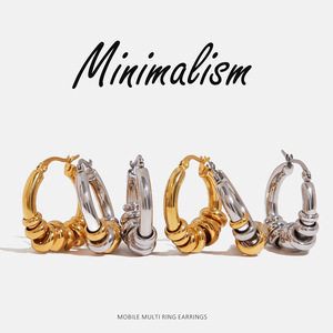 ต่างหูห่วง 18K ทองคำสแตนเลสสตีล ปรับขนาดได้ หลายห่วง รูปทรงเรขาคณิต วงแหวนคู่ รูปตัวยู เครื่องประดับแฟชั่น - Product Image 5