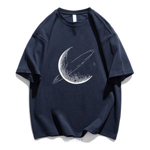 <span class=keywords><strong>Camiseta</strong></span> de Verano Nueva, Informal, de Moda, Holgada, de Manga Corta, Transpirable, con Cuello Redondo, para Hombre, de Algodón de Fibra Larga, con Diseño Estampado de Luna - Product Image 1