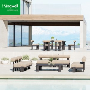 Juego de <span class=keywords><strong>cama</strong></span> de jardín de aluminio resistente a la intemperie moderno sofá de Salón al aire libre para comedor patio muebles de parque de hotel para - Product Image 6