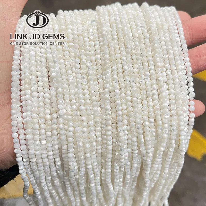 JD vente en gros 2/3/4mm petite taille coquille naturelle perlée blanc forme ronde coquille perles en vrac pour la fabrication de bijoux