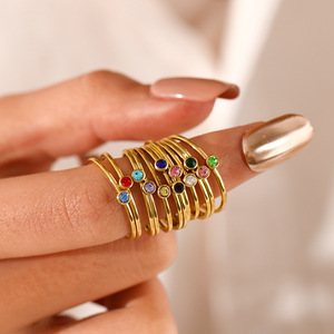 Anillos de Dedo Vintage de Verano de Acero Inoxidable con Circonita Cúbica Verde, Chapados en Oro de 18K, Resistentes al Agua, de Doble Capa, para Bodas y Regalos - Product Image 1
