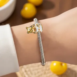 Gioielli per Bambini DSN, Charm Cartoon con Zirconi, Placcato Oro 18K, Argento S925, Bracciale e Collana Winnie <span class=keywords><strong>Pooh</strong></span> con Pottino di Miele, Regalo - Product Image 5