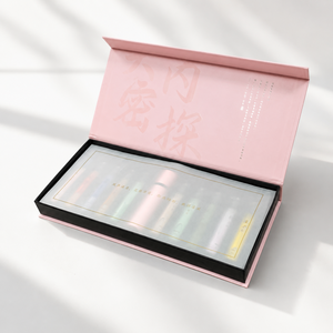 <b>Pink</b> Rigid Cosmetic <b>Box</b> with Embossed Logo and Sponge Liner for Perfume Vials Set - Product Image 4