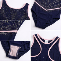 Justaucorps de gymnastique pour filles VANTEN sur mesure, bleu marine et rose, sans manches, avec strass, justaucorps respirant