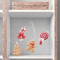 Ensemble d'ornements de Noël en résine à suspendre, bonhomme en pain d'épices, bâton de sucre, sucette, décorations pour arbre de Noël, décorations de fêtes