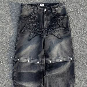Pantalones Vaqueros de Diseñador de Moda Urbana para Hombre, Apliques Personalizados Bordados, Lavado a la Piedra, Pierna Recta, Estilo Holgado y Moderno - Product Image 1